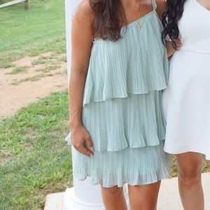One shoulder mint dress